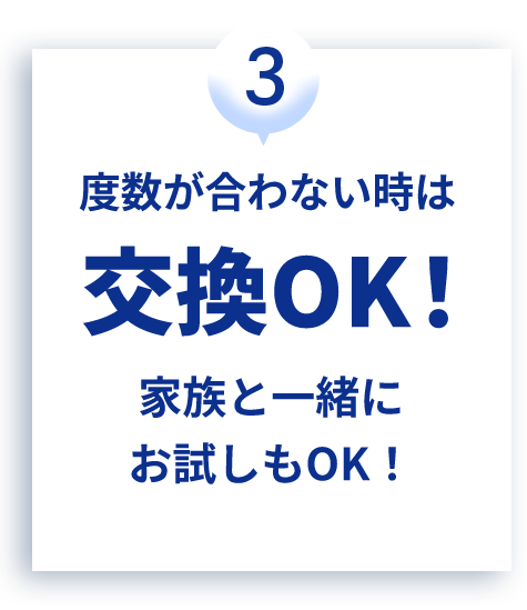 度数が合わない時は交換OK！家族と一緒にお試しもOK！