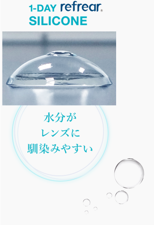1-DAY refrear SILICONE 水分がレンズに馴染みやすい